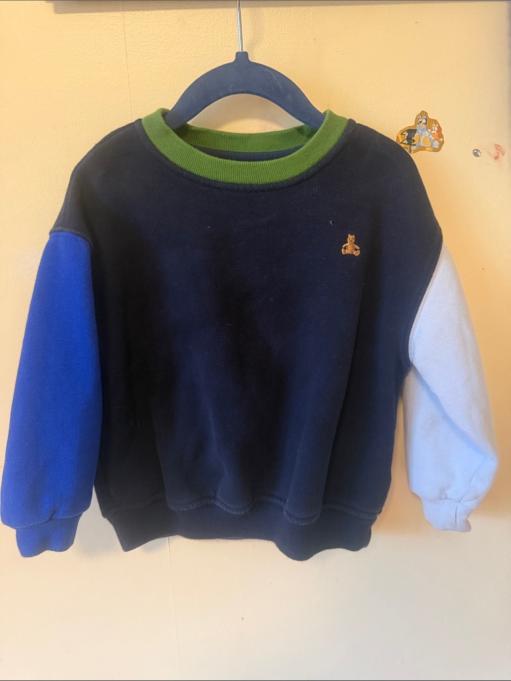 GAP Kids Navy Crewneck Sweater with Blue and White Sleeves
